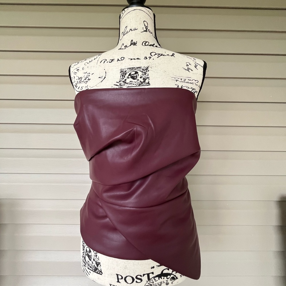 WHBM $110 Draped Faux Leather Bustier